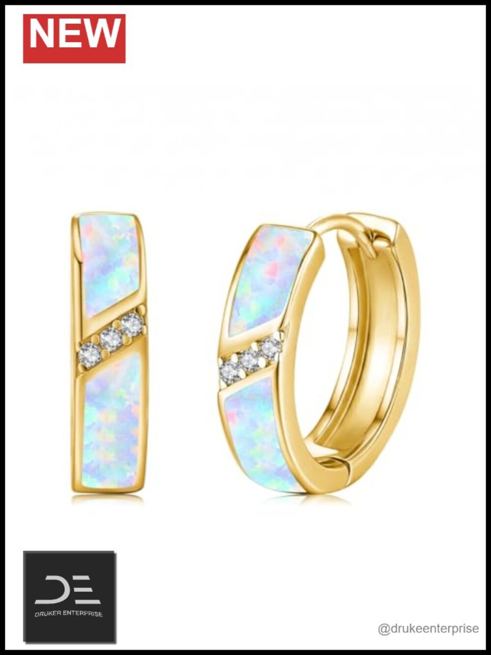 14K Gold Plated Opal Huggie Hoop Earrings Hypoallergenic Women's Jewelry Gift